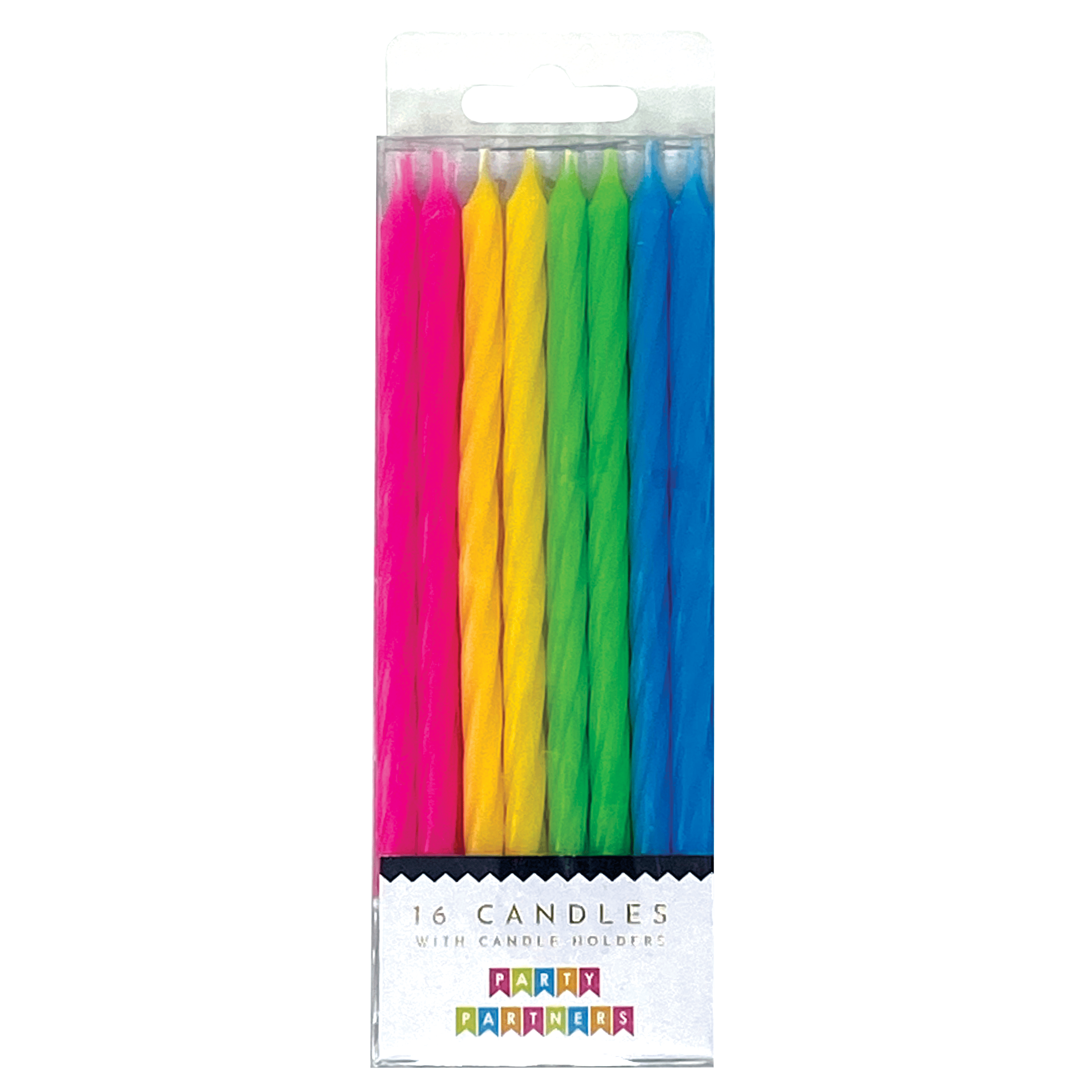 Colorful neon rainbow candle set by Party Partners featuring vibrant, decorative candles perfect for celebrations.